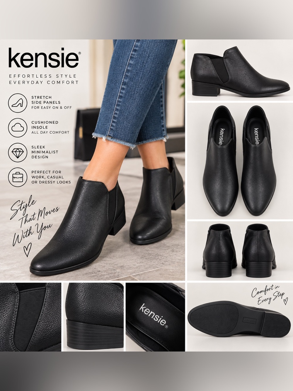 Kensie Black Ankle Booties Women 8.5 Stretch Chelsea Boots NWT